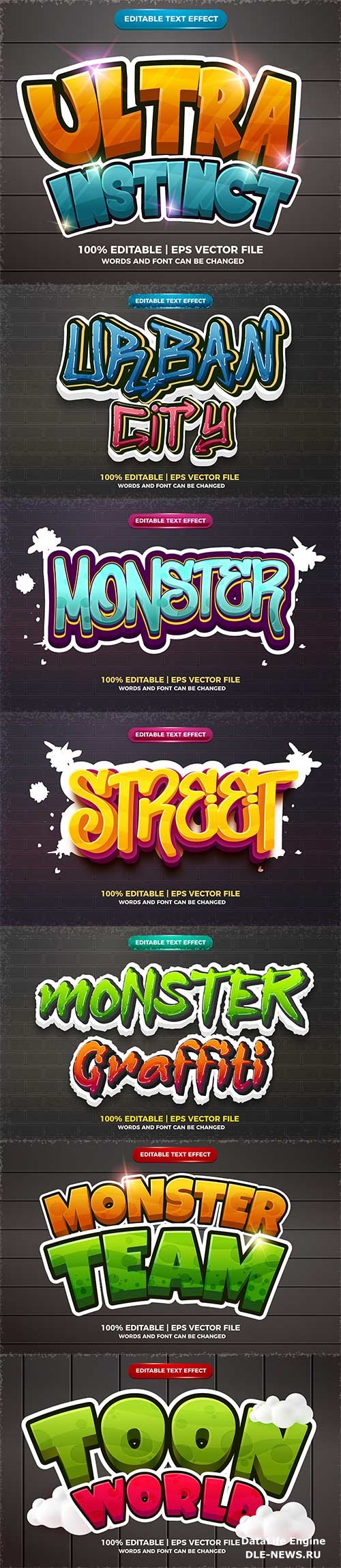 Set 3d editable text style effect vector vol 173