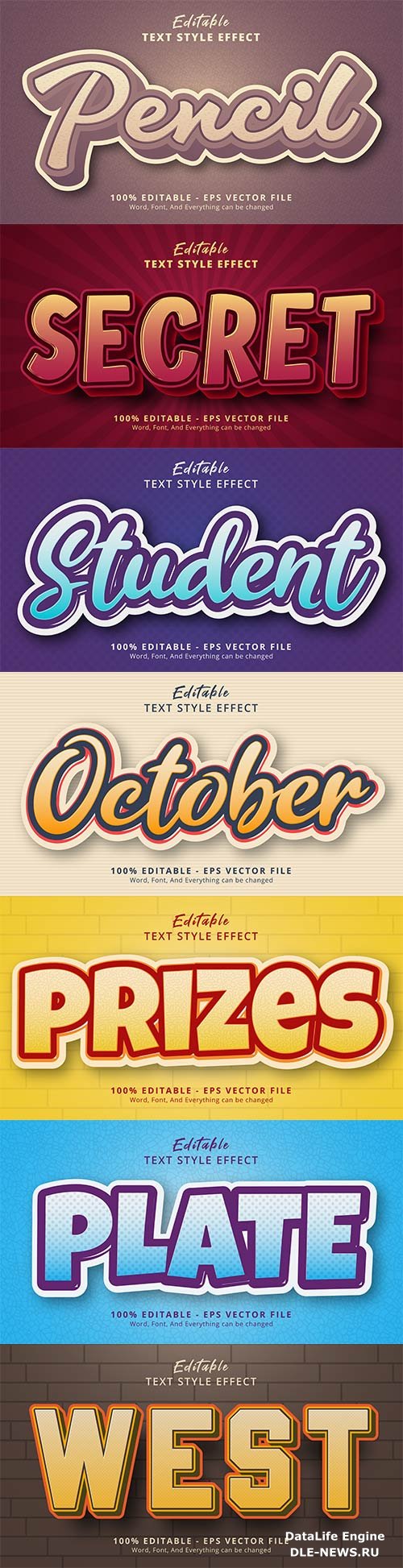 Set 3d editable text style effect vector vol 164