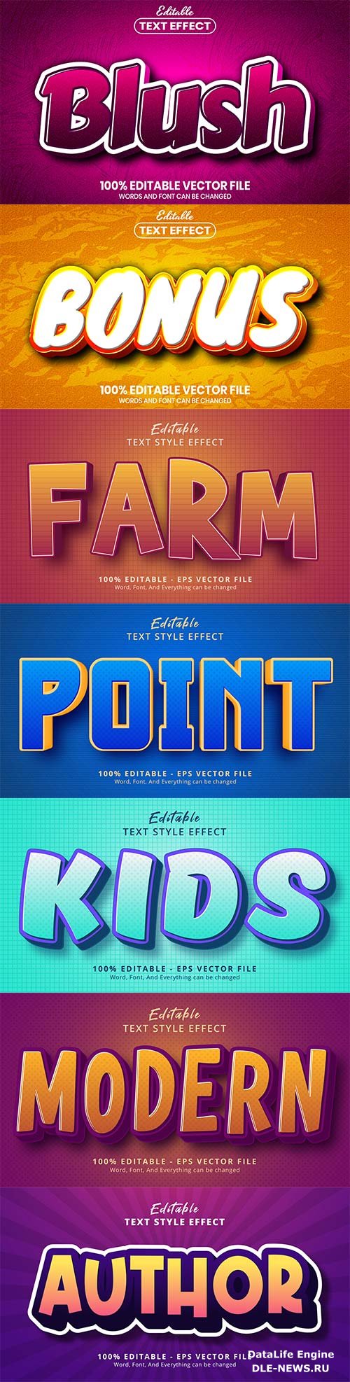 Set 3d editable text style effect vector vol 166