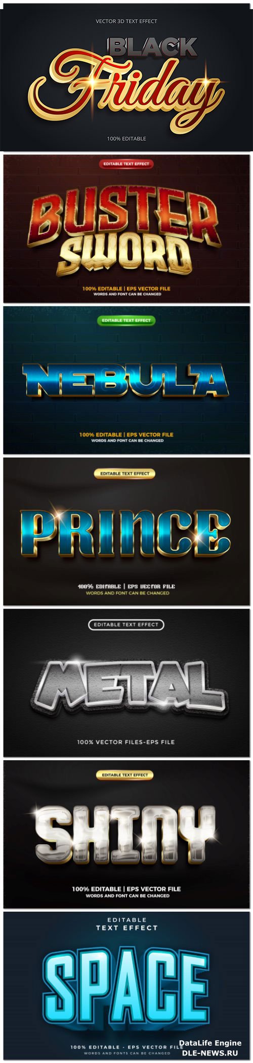 Set 3d editable text style effect vector vol 159