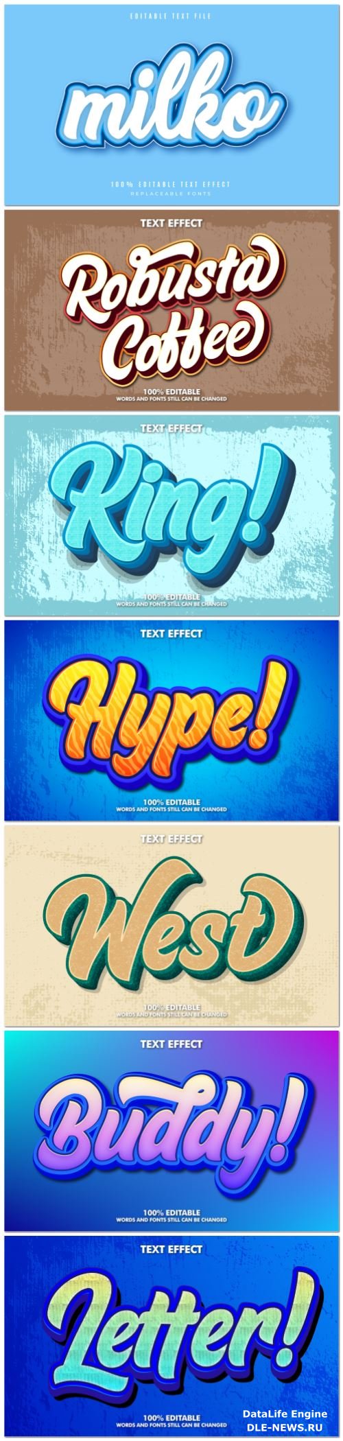 Set 3d editable text style effect vector vol 153