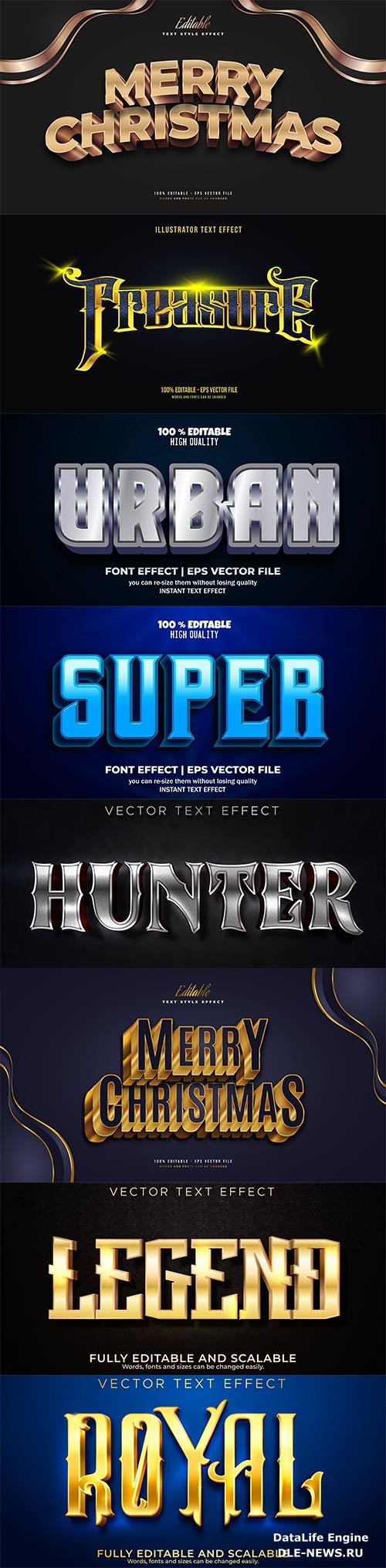 Set 3d editable text style effect vector vol 180