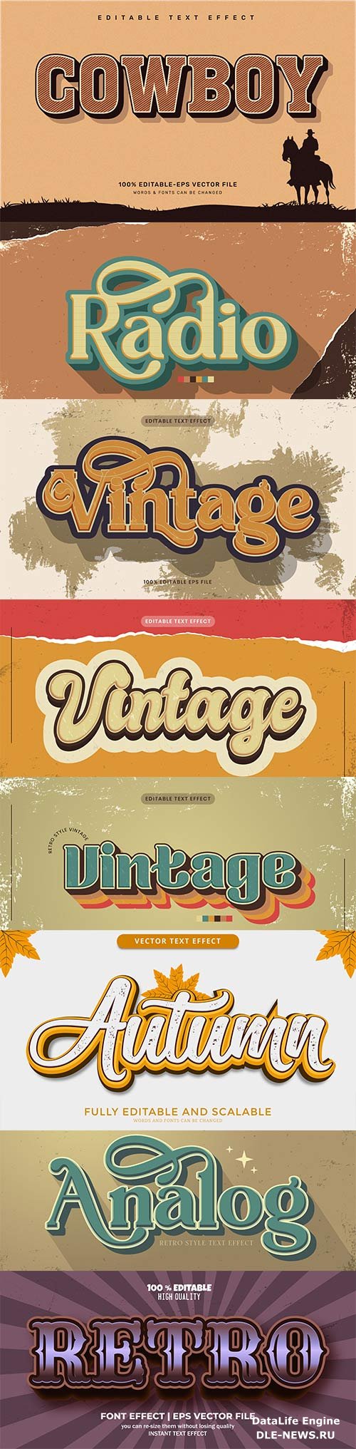 Set 3d editable text style effect vector vol 183