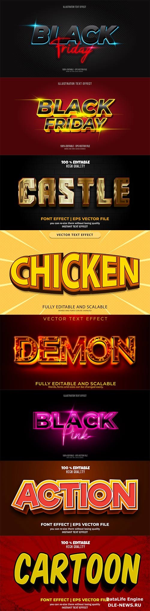 Set 3d editable text style effect vector vol 179