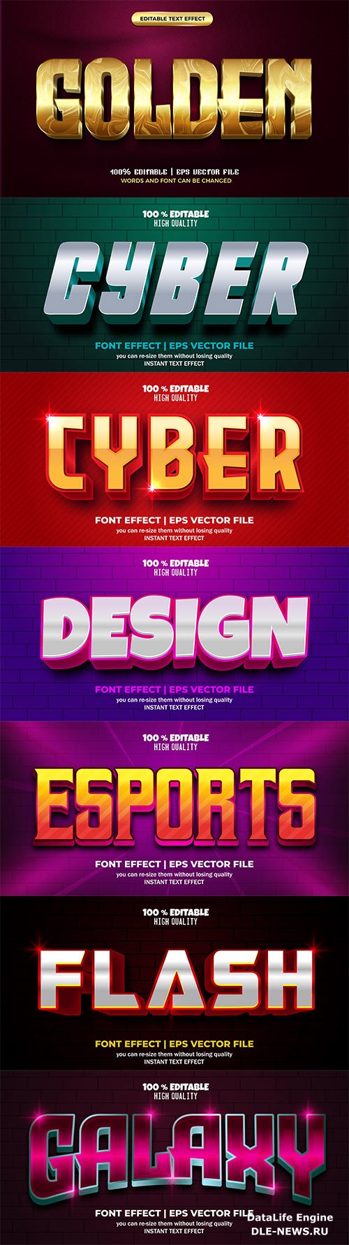 Set 3d editable text style effect vector vol 176