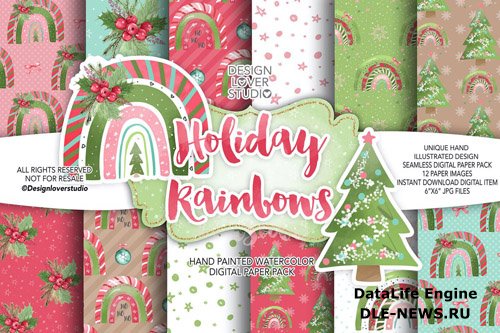 Holiday Rainbow digital paper pack