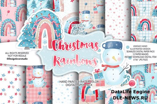 Christmas Rainbow digital paper pack