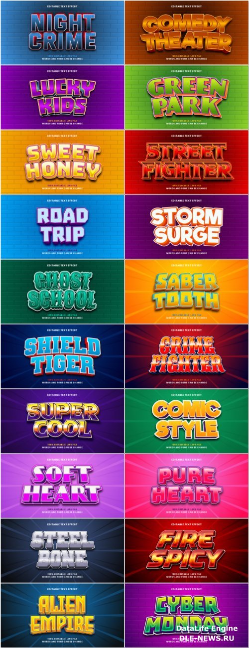 Set 3d editable text style effect vector vol 206