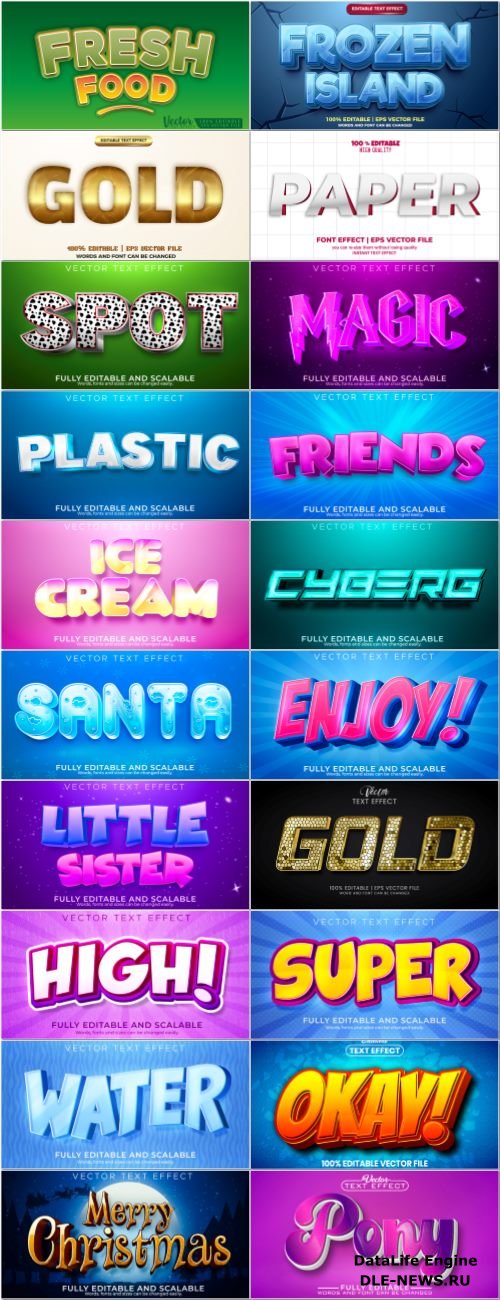 Set 3d editable text style effect vector vol 205