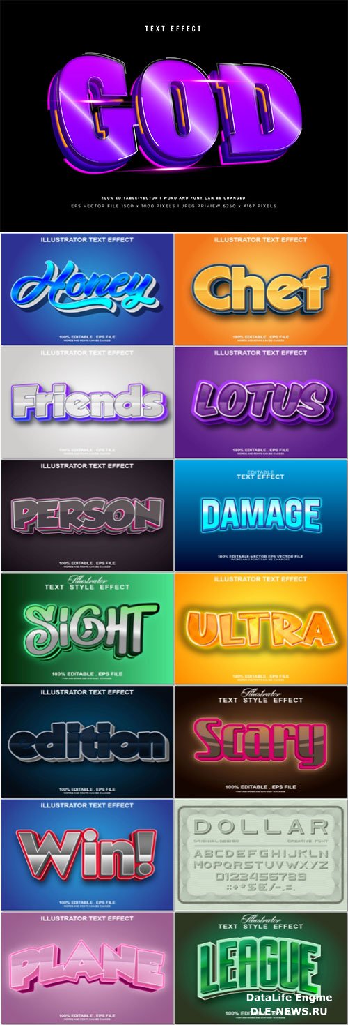 Set 3d editable text style effect vector vol 200