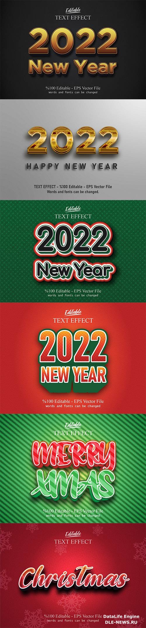 2022 New year, Merry christmas editable text effect premium vector vol 4