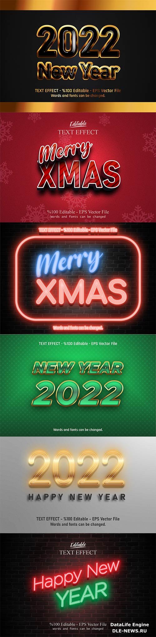 2022 New year, Merry christmas editable text effect premium vector vol 6