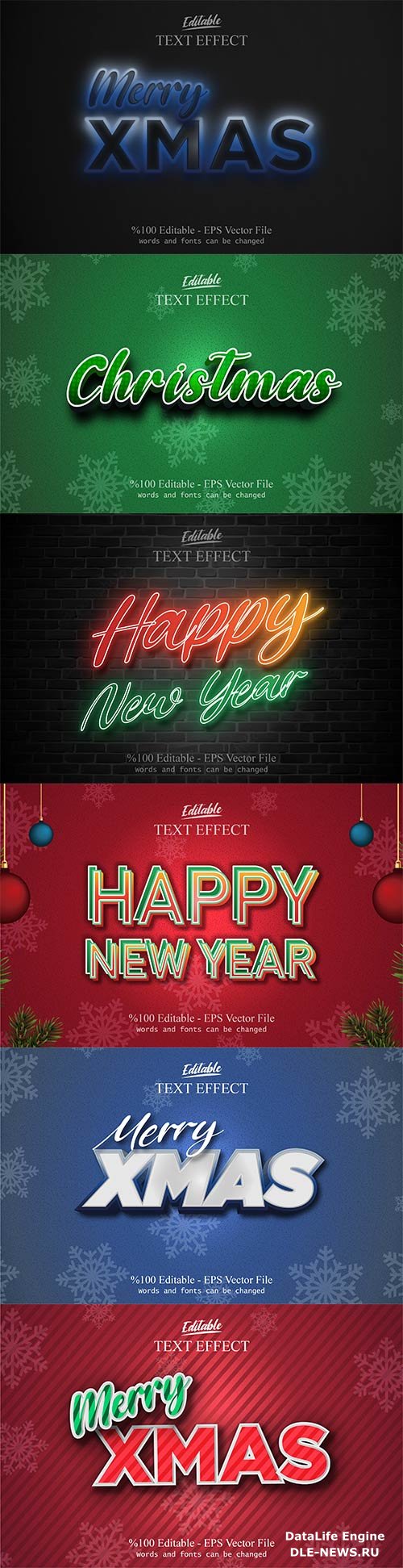 2022 New year, Merry christmas editable text effect premium vector vol 3