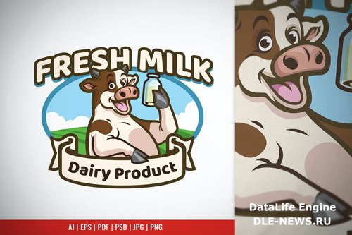 Happy Cow Milk Mascot Logo