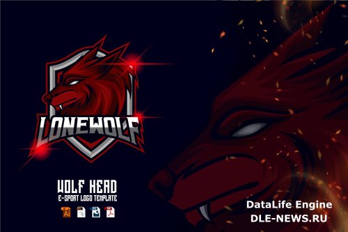 Wolf Head E-sport logo design template