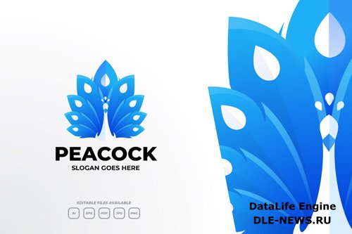 Blue Elegant Peacock Gradient Logo Design Template