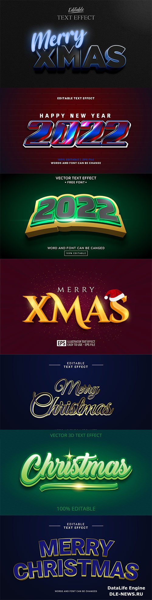 2022 New year and christmas editable text effect vector vol 30