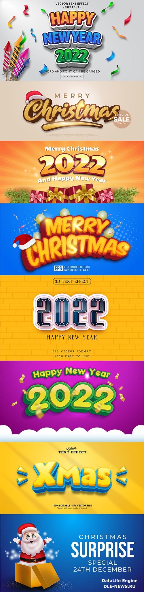 2022 New year and christmas editable text effect vector vol 28