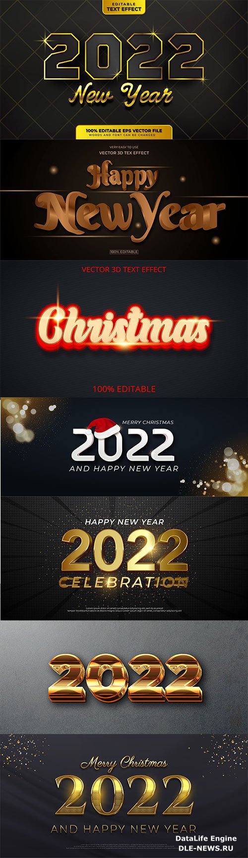 2022 New year and christmas editable text effect vector vol 25