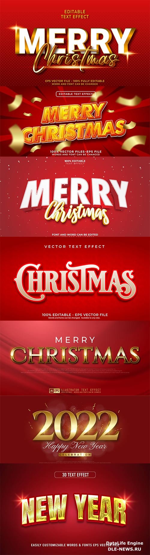 2022 New year and christmas editable text effect vector vol 21