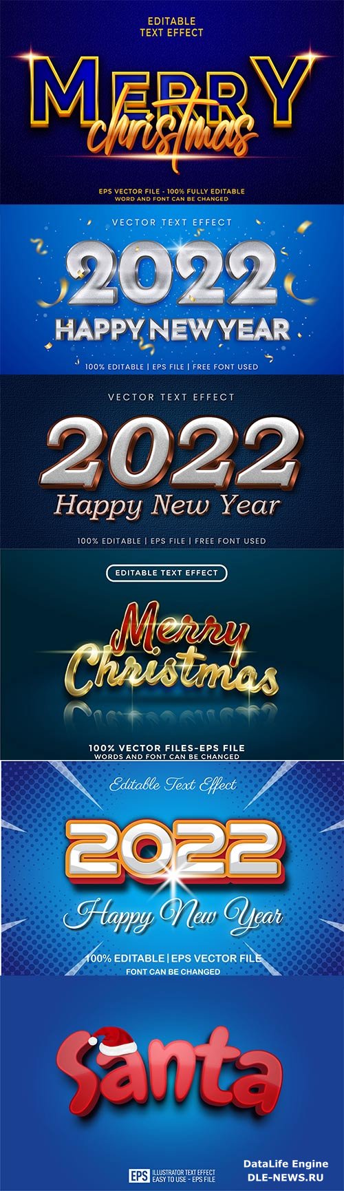 2022 New year and christmas editable text effect vector vol 20