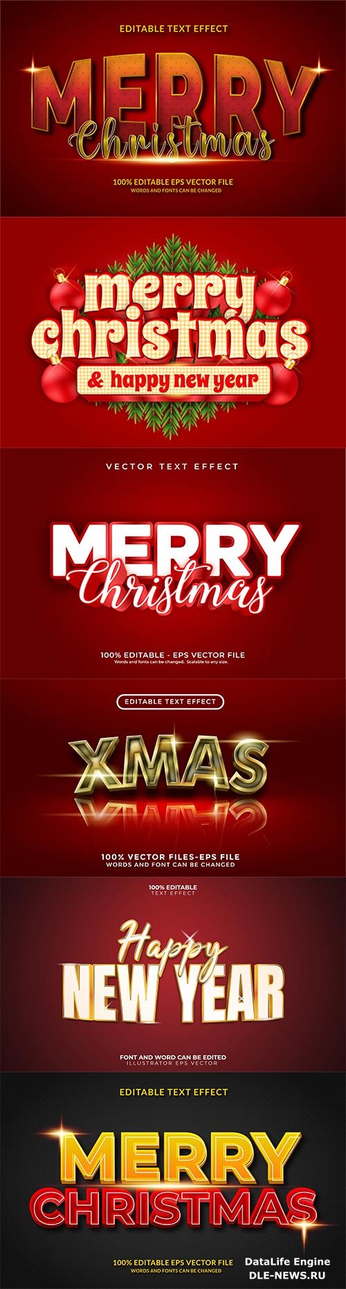 2022 New year and christmas editable text effect vector vol 19