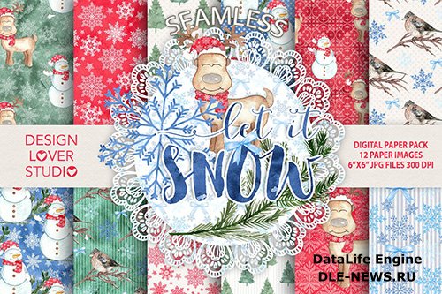 Watercolor Let it snow digital papers