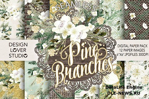 Watercolor Pine Branches digital papers