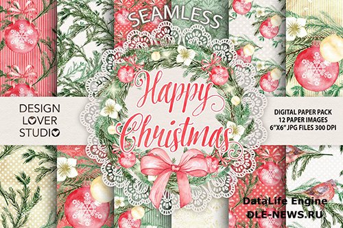 Watercolor Happy Christmas digital papers