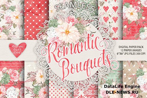 Watercolor Romantic Bouquets digital papers