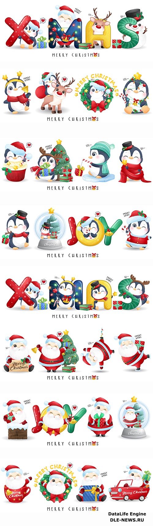 Santa claus and friends for merry christmas illustration premium vector