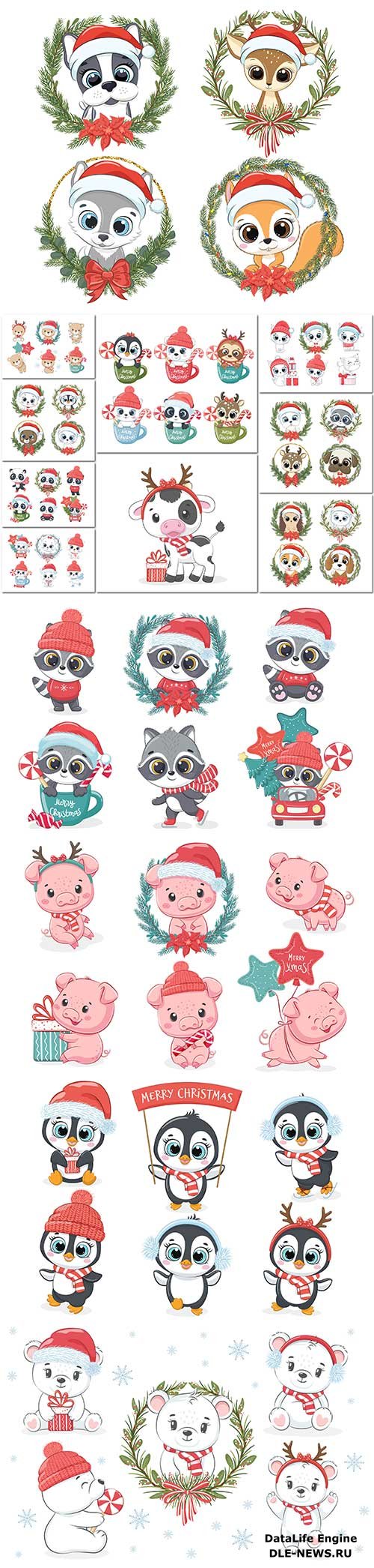 Set of cute animals for the new year and for christmas in vector