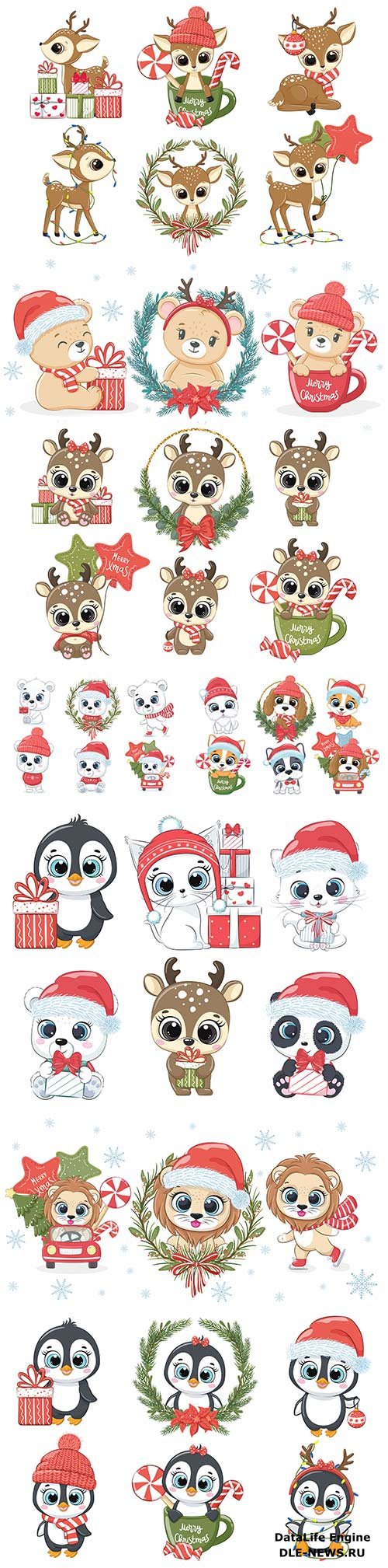 Cute vector animals for the new year and christmas