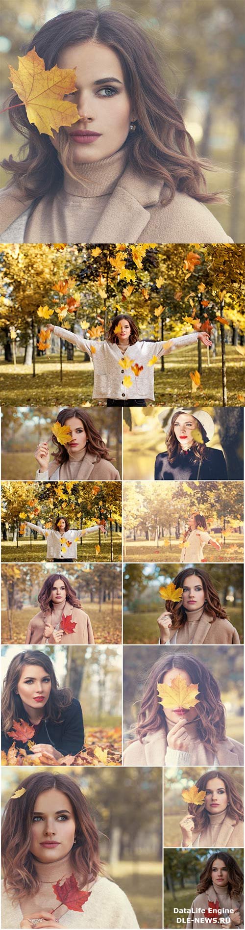 Girls and golden autumn stock photo