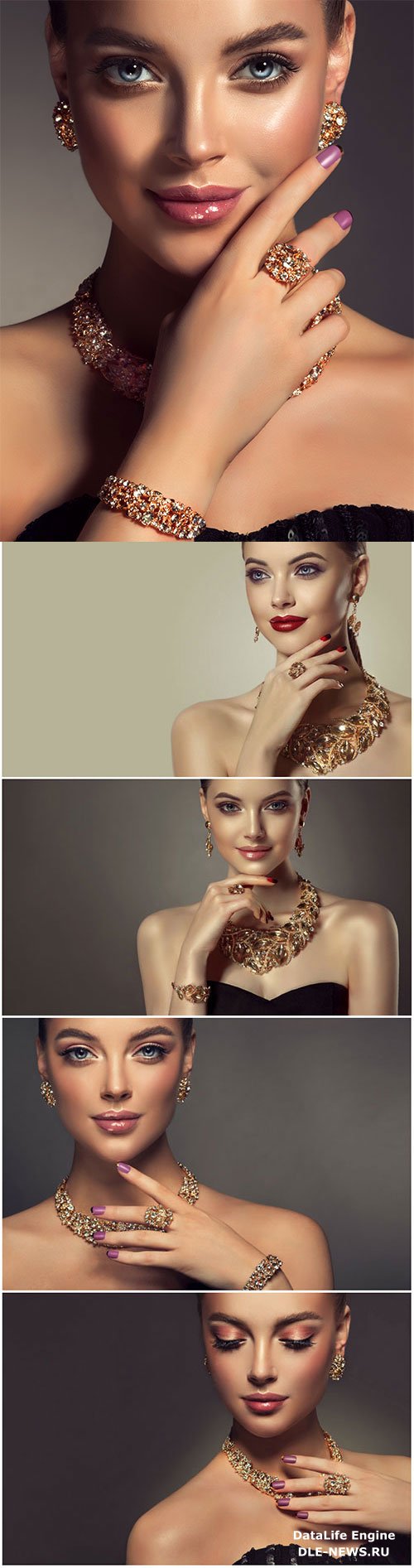 Girl showing precious jewelry stock photo