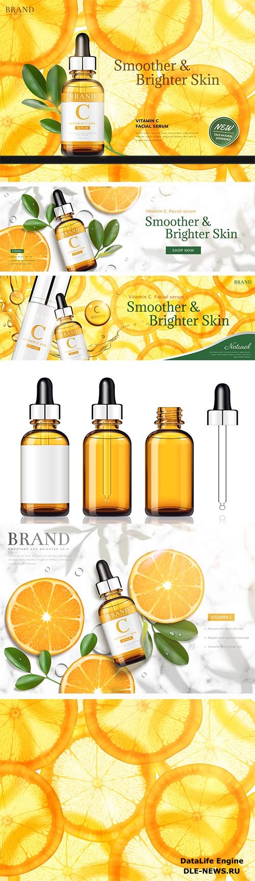 Skin care with vitamins, cosmetics in vector