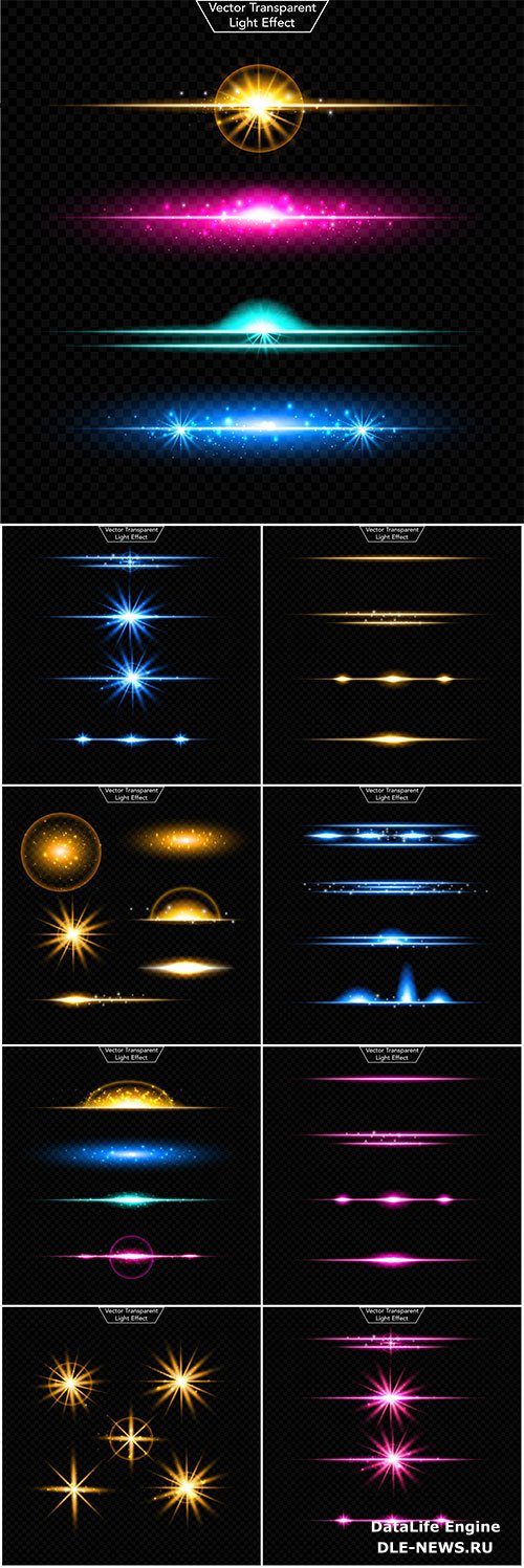 Glare and glowing elements in vector