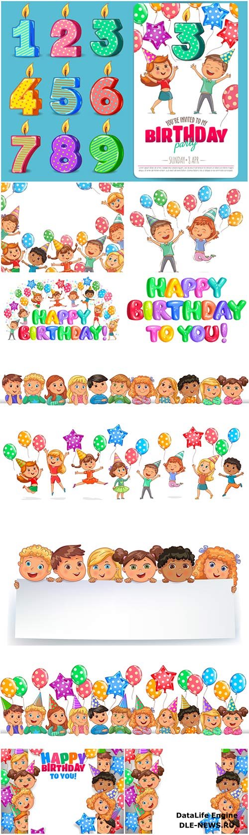 Children's birthday in cartoon style in vector