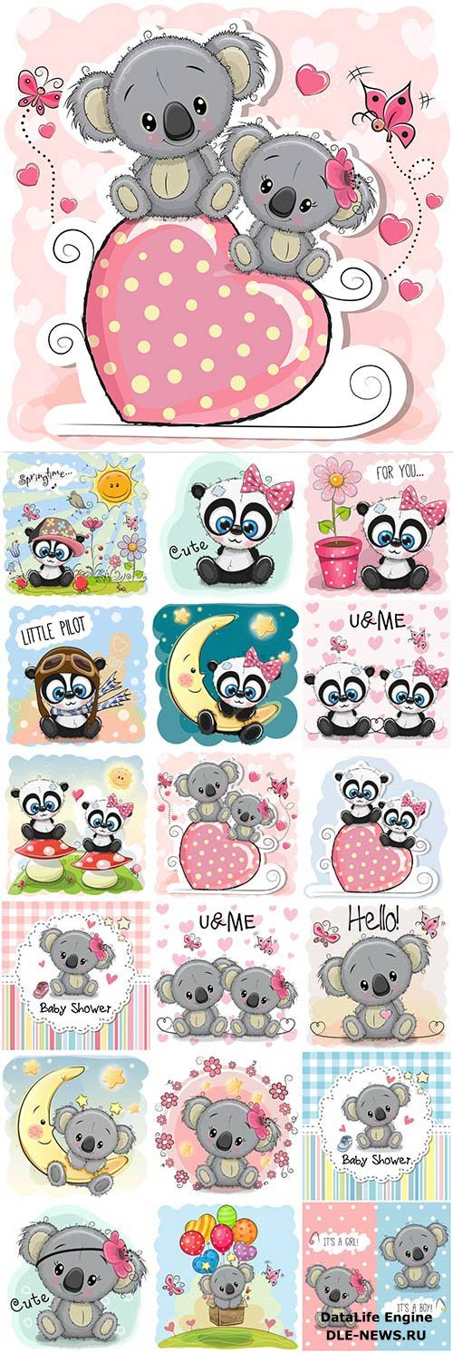 Pandas and koalas funny cartoon vector illustration