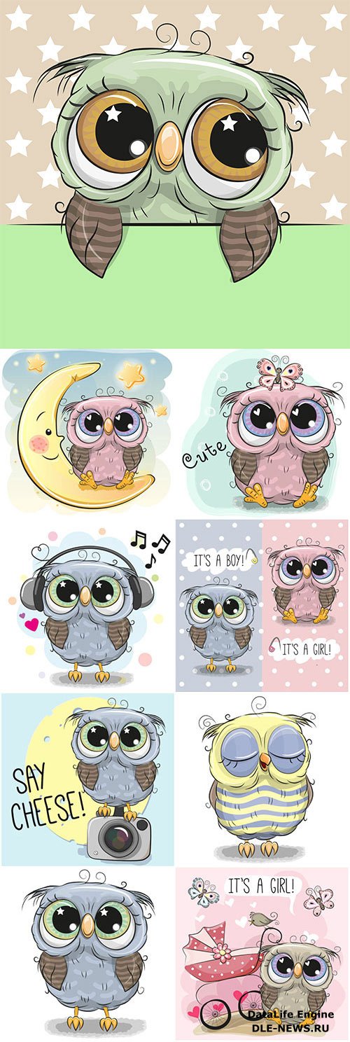 Funny cartoon owls vector illustration