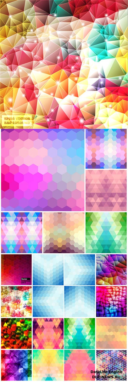 Multicolored mosaic vector textures and backgrounds