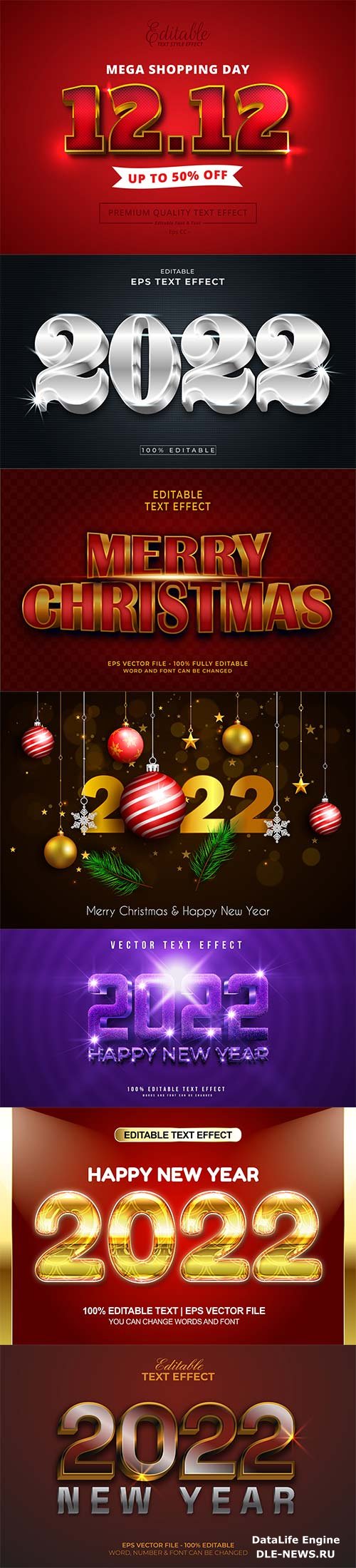 2022 New year and christmas editable text effect vector vol 38