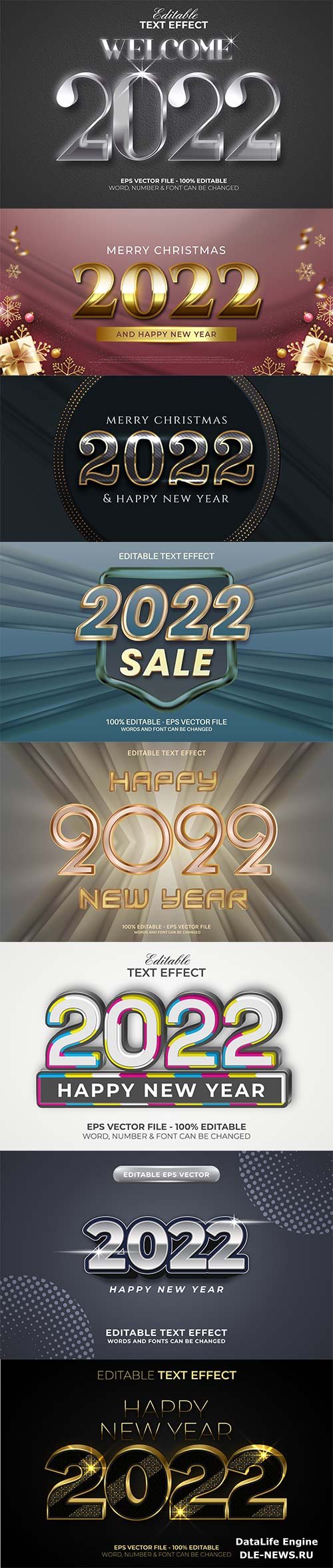 2022 New year and christmas editable text effect vector vol 40