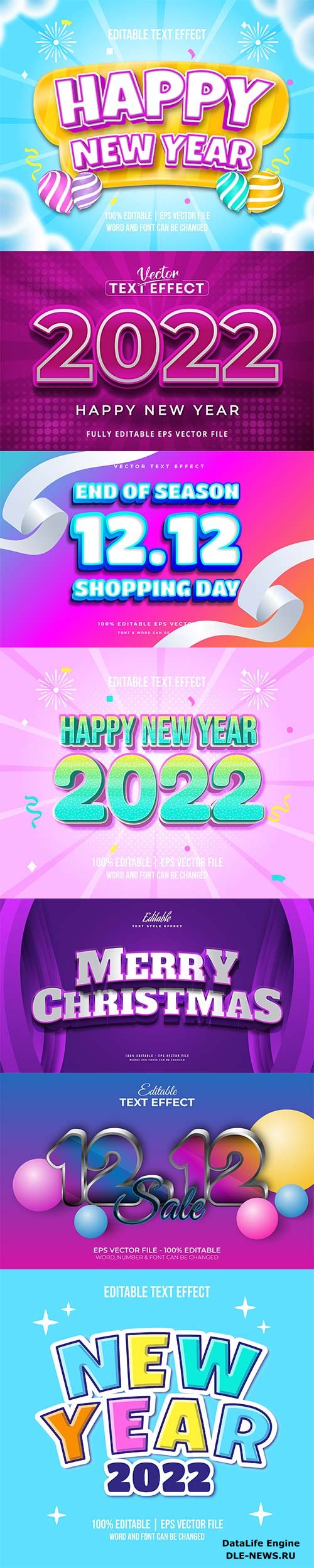 2022 New year and christmas editable text effect vector vol 37