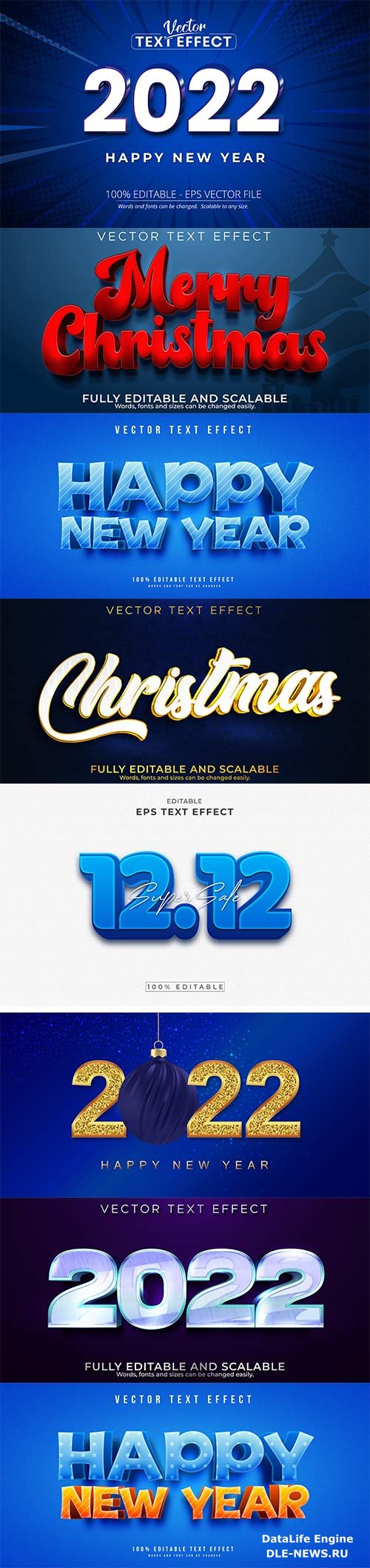 2022 New year and christmas editable text effect vector vol 33