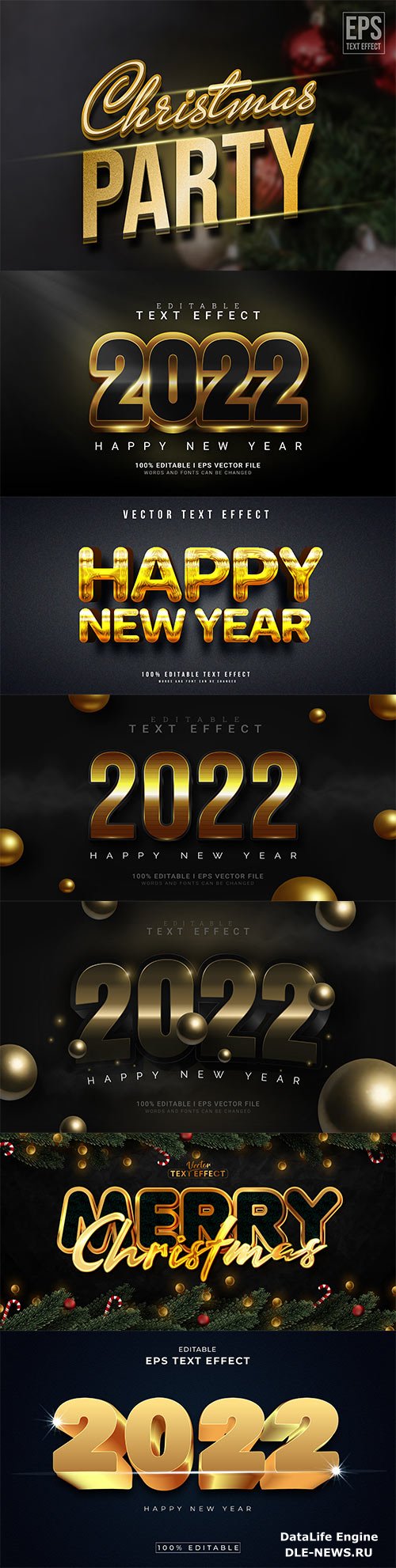 2022 New year and christmas editable text effect vector vol 31