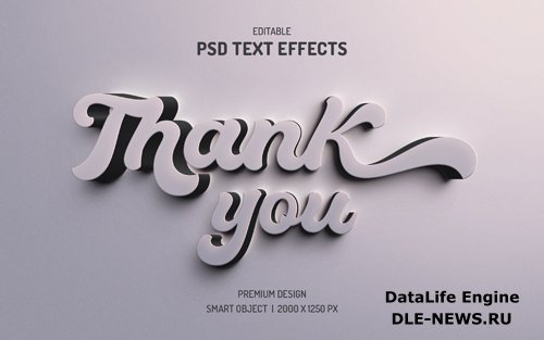 Editable 3d thank you text effect psd