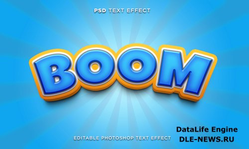 3d boom text effect template with cartoon style psd