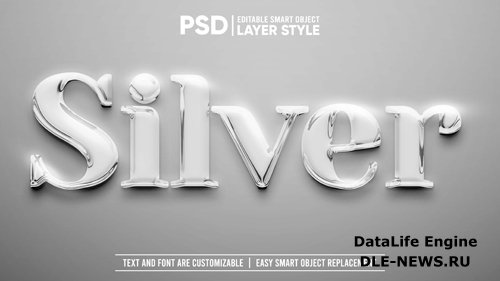 Shiny smooth silver with flare editable smart object layer text effect mockup psd