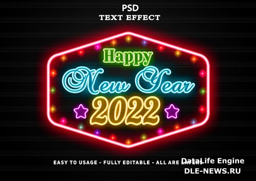 2022 happy new year neon text effect psd